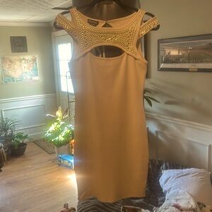 Bebe tan embellished mini Bodycon dress size M medium